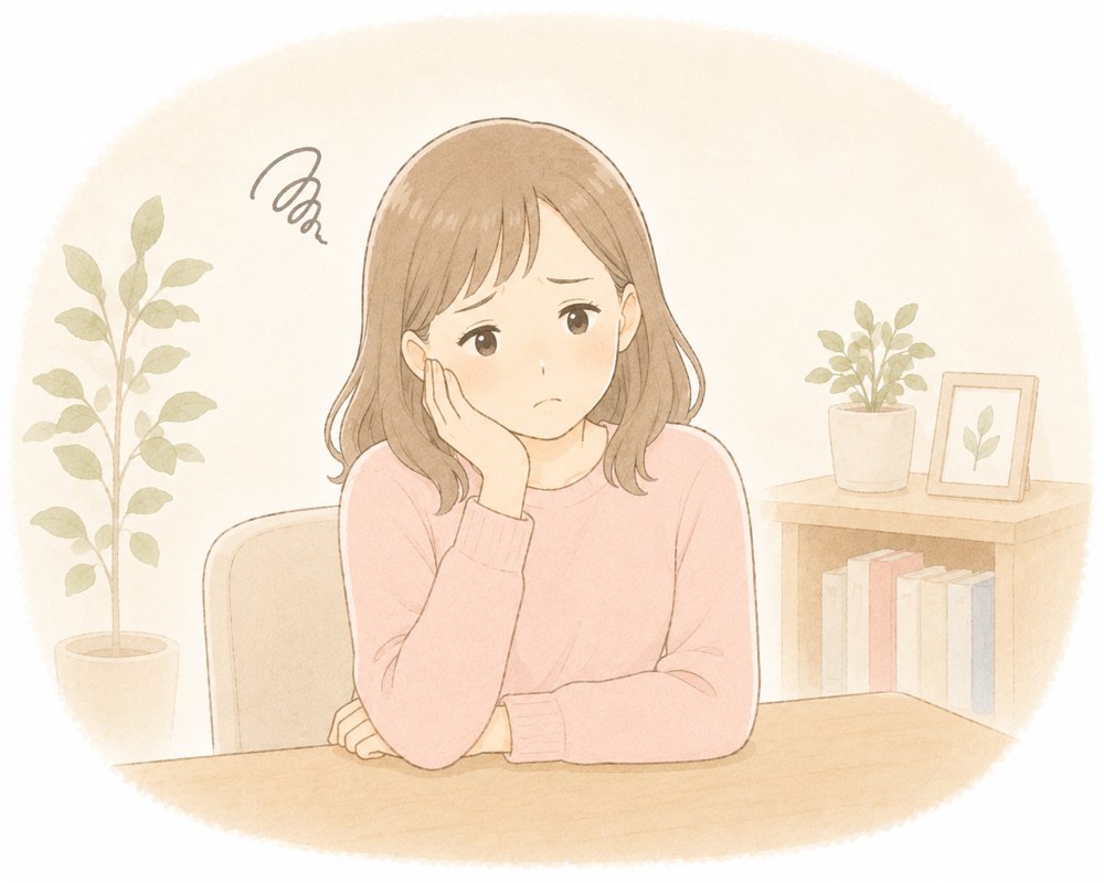 一人で悩みを抱えている女性のイラスト